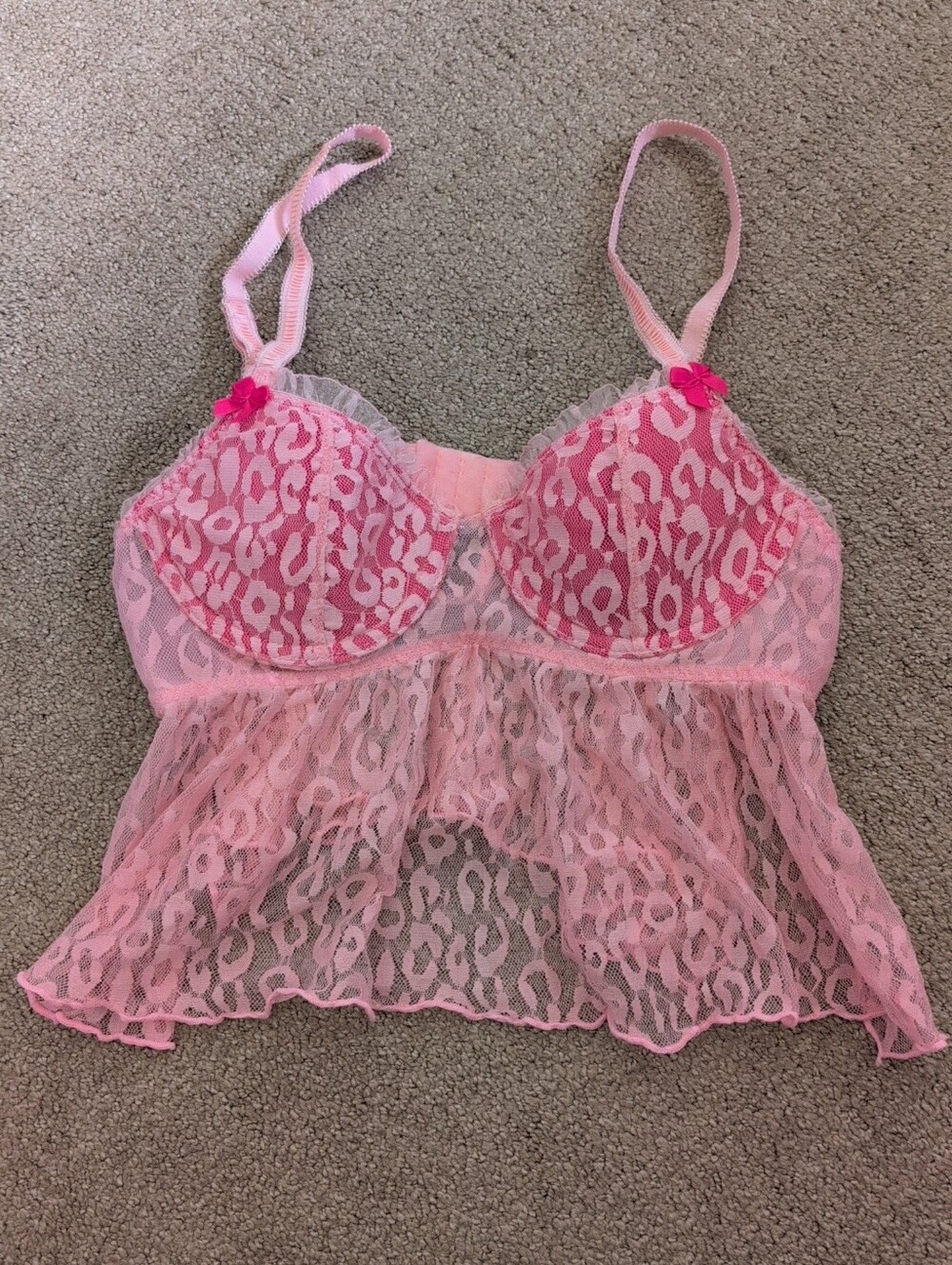 Sugar Thrillz Pink Leopard Lace Babydoll Lingerie Top
